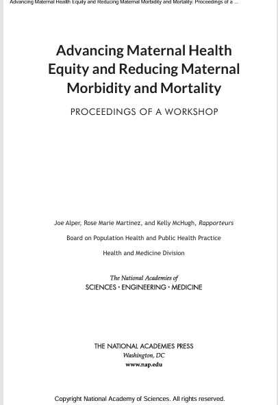 Book Cover: Advancing Maternal Health Equity and Reducing Maternal Morbidity and Mortality