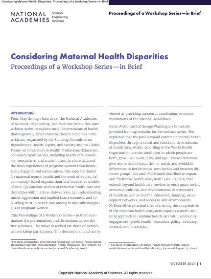 Book Cover: Considering Maternal Health Disparities