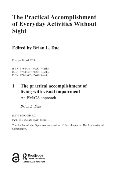 Book Cover: The Practical Accomplishment of Everyday Activities Without  Sight