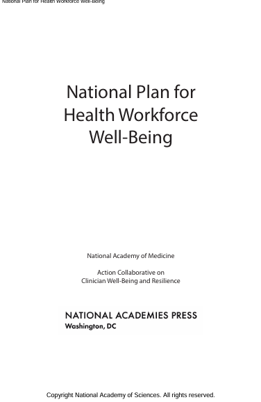 Book Cover: National Plan for Health Workforce Well-Being