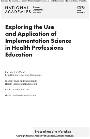 Book Cover: Exploring the Use and Application of Implementation Science in Health Professions Education