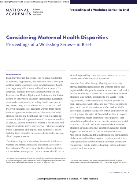 Book Cover: Considering Maternal Health Disparities