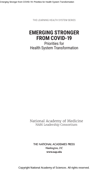 Book Cover: EMERGING STRONGER  FROM COVID-19 Priorities for Health System Transformation