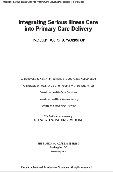 Book Cover: Integrating Serious Illness Care into Primary Care Delivery