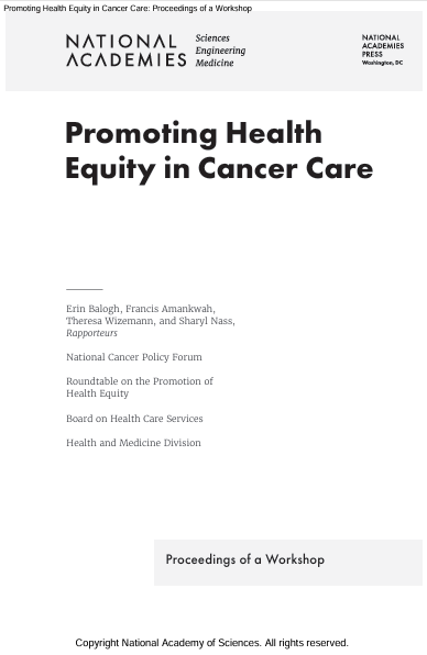 Book Cover: Promoting Health Equity in Cancer Care