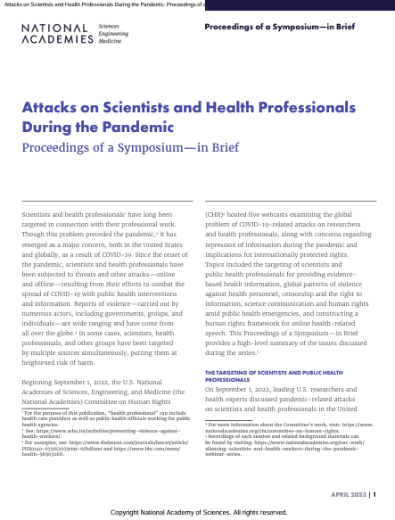 Book Cover: Attacks on Scientists and Health Professionals During the Pandemic