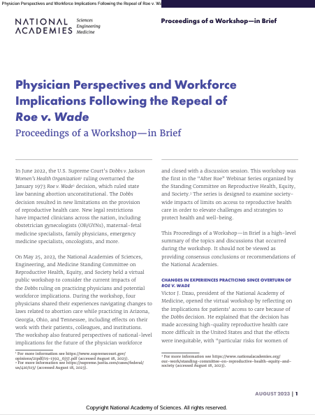 Book Cover: Physician Perspectives and Workforce Implications Following the Repeal of Roe v. Wade