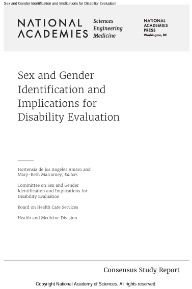 Book Cover: Sex and Gender Identification and  Implications for Disability Evaluation