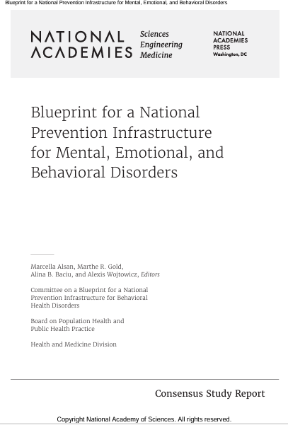 Book Cover: Blueprint for a National Prevention Infrastructure for Mental, Emotional, and Behavioral Disorders