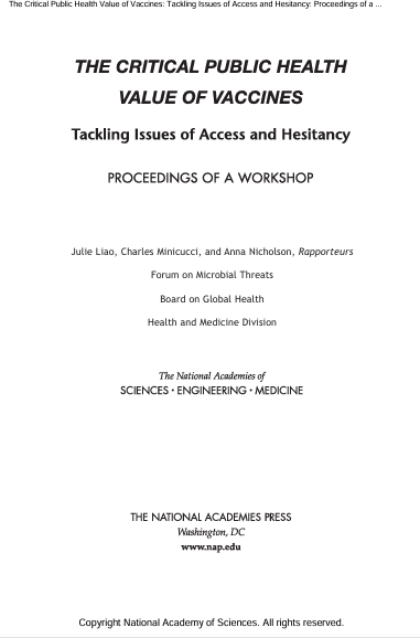 Book Cover: The Critical Public Health Value of Vaccines