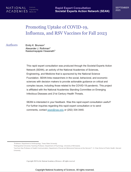 Book Cover: Promoting Uptake of COVID-19, Influenza, and RSV Vaccines for Fall 2023