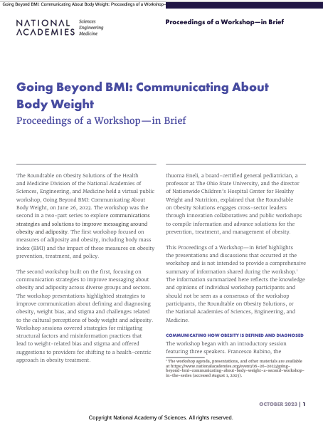 Book Cover: Going beyond bMI: communicating About body Weight