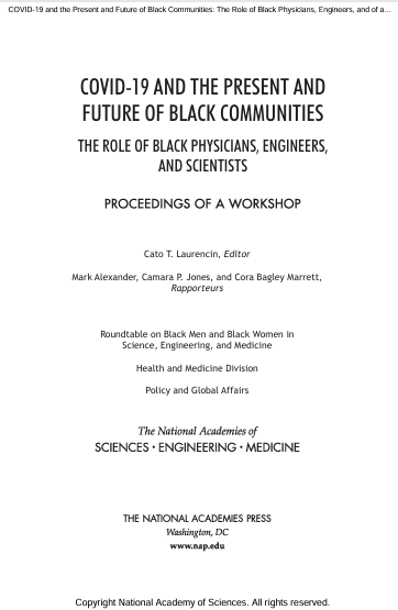 Book Cover: COVID-19 AND THE PRESENT AND FUTURE OF BLACK COMMUNITIES THE ROLE OF BLACK PHYSICIANS, ENGINEERS, AND SCIENTISTS