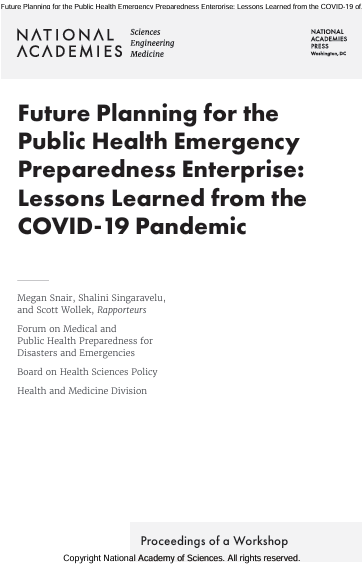 Book Cover: Future Planning for the Public Health Emergency Preparedness Enterprise: Lessons Learned from the COVID-19 Pandemic