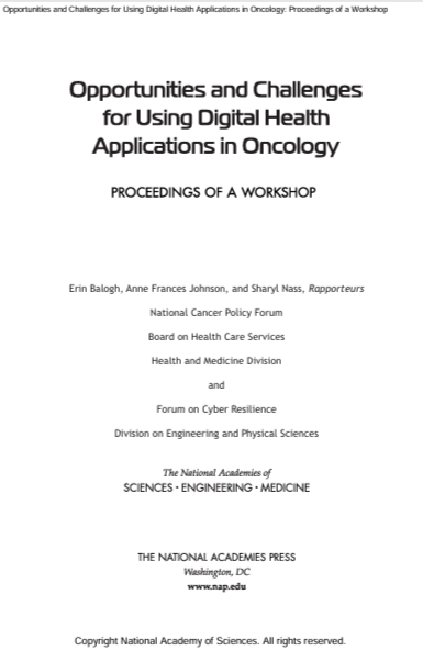 Book Cover: Opportunities and Challenges for Using  Digital Health Applications in Oncology