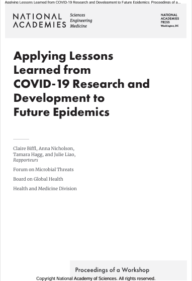 Book Cover: Applying Lessons Learned from COVID-19 Research and Development to Future Epidemics
