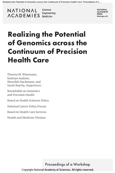 Book Cover: Realizing the Potential of Genomics across the  Continuum of Precision Health Care