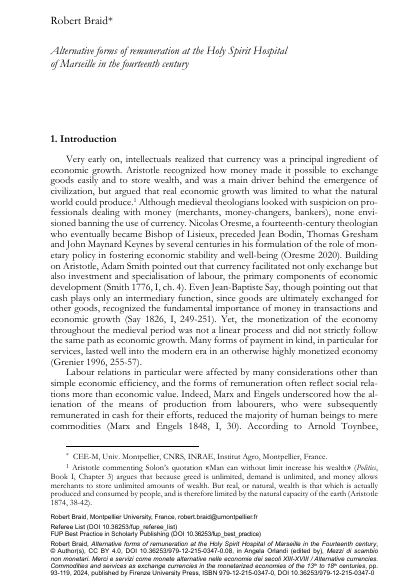 Book Cover: Alternative forms of remuneration at the Holy Spirit Hospital of Marseille in the fourteenth century