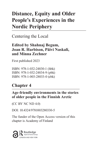 Book Cover: Distance, Equity and Older People’s Experiences in the Nordic Periphery