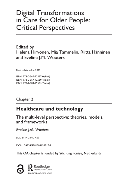 Book Cover: Digital Transformations in Care for Older People: Critical Perspectives