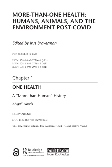 Book Cover: MORE-THAN-ONE HEALTH: HUMANS, ANIMALS, AND THE ENVIRONMENT POST-COVID